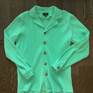 Boohoo Mint Green Ribbed Casual Shirt
